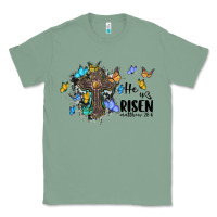 Sage he is risen matthew 28 6 cross with butterflies cowhide background Classic Tee - BarkalooDesign