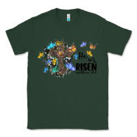 Sports Green he is risen matthew 28 6 cross with butterflies cowhide background Classic Tee - BarkalooDesign