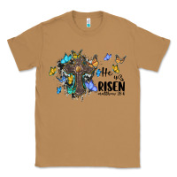Toasted Coconut he is risen matthew 28 6 cross with butterflies cowhide background Classic Tee - BarkalooDesign