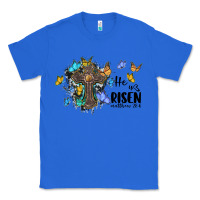 True Royal he is risen matthew 28 6 cross with butterflies cowhide background Classic Tee - BarkalooDesign
