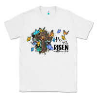 White he is risen matthew 28 6 cross with butterflies cowhide background Classic Tee - BarkalooDesign