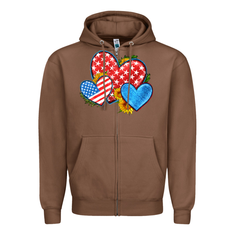 Usa Flag Hearts With Sunflower Zipper Hoodie by HRA Design Shop | Teevron