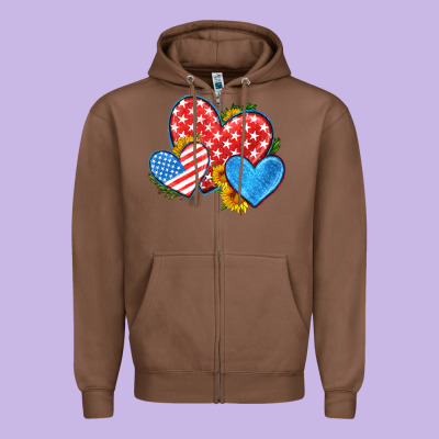 Usa Flag Hearts With Sunflower Zipper Hoodie Designed By Hra Design Shop