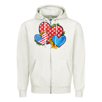 Oatmeal Heather usa flag hearts with sunflower Zipper Hoodie - HRA Design Shop
