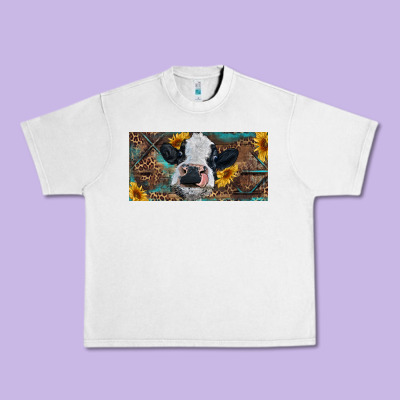 Baby Cow With Sunflower And Leopard Urban Heavy Tee Designed By Ranaportraitstore
