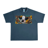 Midnight Navy Baby cow with sunflower and leopard Urban Heavy Tee - RanaPortraitStore