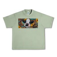 Oil Green Baby cow with sunflower and leopard Urban Heavy Tee - RanaPortraitStore
