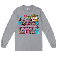 Heather Grey start your morning with a cup of coffee Long Sleeve Tee - Zillion Design Studio