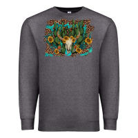 Charcoal Heather leopard bull skull cactus sunflowers Premium Sweatshirt - AdoDesignShop