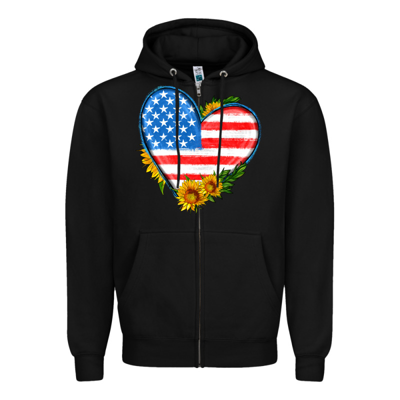Usa Flag Heart With Sunflower Zipper Hoodie by HRA Design Shop | Teevron
