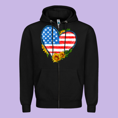 Usa Flag Heart With Sunflower Zipper Hoodie Designed By Hra Design Shop