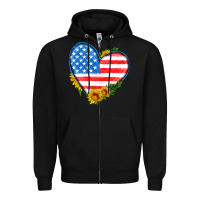 Black usa flag heart with sunflower Zipper Hoodie - HRA Design Shop