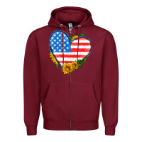 Burgundy usa flag heart with sunflower Zipper Hoodie - HRA Design Shop