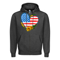 Charcoal Heather usa flag heart with sunflower Zipper Hoodie - HRA Design Shop
