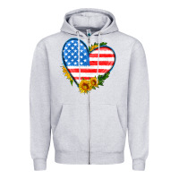 Heather Grey usa flag heart with sunflower Zipper Hoodie - HRA Design Shop
