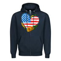 Navy usa flag heart with sunflower Zipper Hoodie - HRA Design Shop