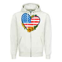Oatmeal Heather usa flag heart with sunflower Zipper Hoodie - HRA Design Shop
