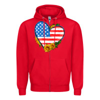 Red usa flag heart with sunflower Zipper Hoodie - HRA Design Shop