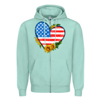 Seafoam usa flag heart with sunflower Zipper Hoodie - HRA Design Shop