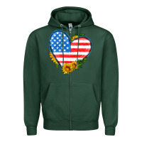 Sports Green usa flag heart with sunflower Zipper Hoodie - HRA Design Shop