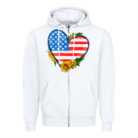 White usa flag heart with sunflower Zipper Hoodie - HRA Design Shop