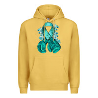Antique Gold Ovarian Cancer teal ribbon with boxing gloves Premium Hoodie - NancyCooperArtShop