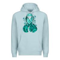 Blue Mist Ovarian Cancer teal ribbon with boxing gloves Premium Hoodie - NancyCooperArtShop