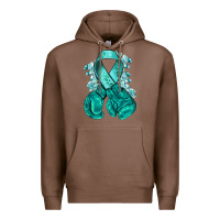 Chestnut Ovarian Cancer teal ribbon with boxing gloves Premium Hoodie - NancyCooperArtShop