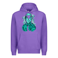 Purple Ovarian Cancer teal ribbon with boxing gloves Premium Hoodie - NancyCooperArtShop