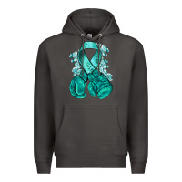 Smoke Ovarian Cancer teal ribbon with boxing gloves Premium Hoodie - NancyCooperArtShop