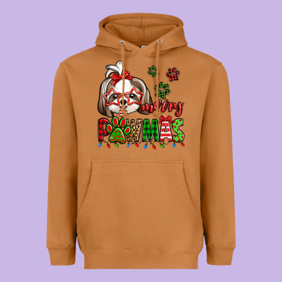 Merry Pawmas Christmas Shih Tzu Heavyweight Hoodie Designed By Jasminsmagicworld