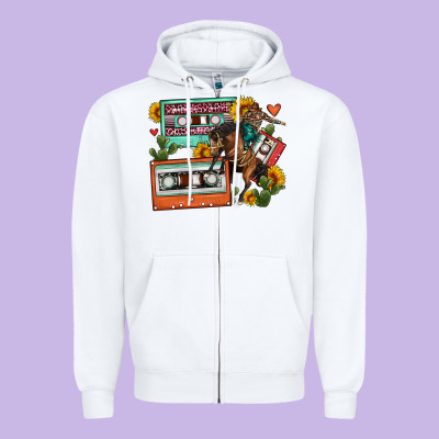 Rodeo Sunflower Cactus Cassette Zipper Hoodie Designed By Fadigitalartstudio