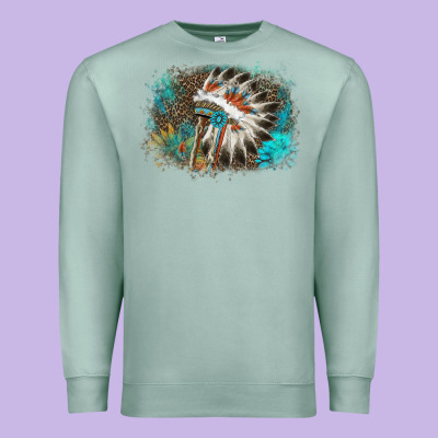 Indian Headress Sunflower Leopard Premium Sweatshirt Designed By Adodesignshop