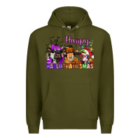 Army Green happy hallothanksmas cows  nancy Premium Hoodie - NancyCooperArtShop