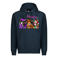 Navy happy hallothanksmas cows  nancy Premium Hoodie - NancyCooperArtShop
