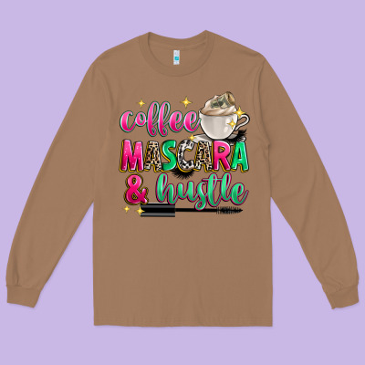 Coffee Mascara And Hustle Long Sleeve Tee Designed By Zillion Design Studio