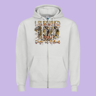 I Survived 100 Wild Days Of School Zipper Hoodie Designed By Racoondesign