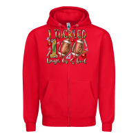 Red I Tackled 100 Days of School Zipper Hoodie - RacoonDesign