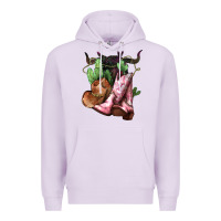 Lilac cowgirl boots hat horns cactus Premium Hoodie - NancyCooperArtShop