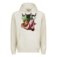 Oatmeal Heather cowgirl boots hat horns cactus Premium Hoodie - NancyCooperArtShop