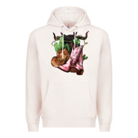 Pale Pink cowgirl boots hat horns cactus Premium Hoodie - NancyCooperArtShop
