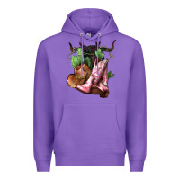 Purple cowgirl boots hat horns cactus Premium Hoodie - NancyCooperArtShop