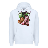 White cowgirl boots hat horns cactus Premium Hoodie - NancyCooperArtShop