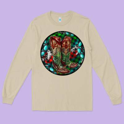 Christmas Cowboy Boots Long Sleeve Tee Designed By Ranaportraitstore