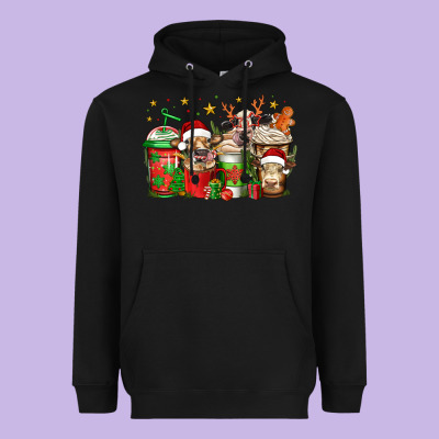 Christmas Cows Coffee Heavyweight Hoodie Designed By Jasminsmagicworld