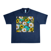 Navy Daisy and sunflower Urban Heavy Tee - RanaPortraitStore