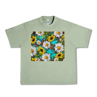 Oil Green Daisy and sunflower Urban Heavy Tee - RanaPortraitStore