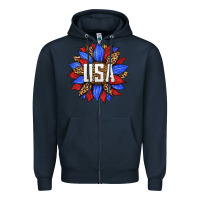 Navy american sunflower Zipper Hoodie - HRA Design Shop
