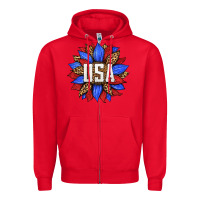 Red american sunflower Zipper Hoodie - HRA Design Shop