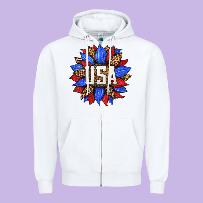American Sunflower Zipper Hoodie Designed By Hra Design Shop
